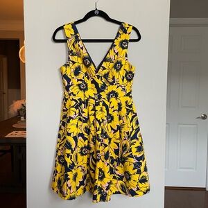 J Crew‎ Floral Dress, Yellow and Blue Cotton Fit and Flare, EUC, size 4